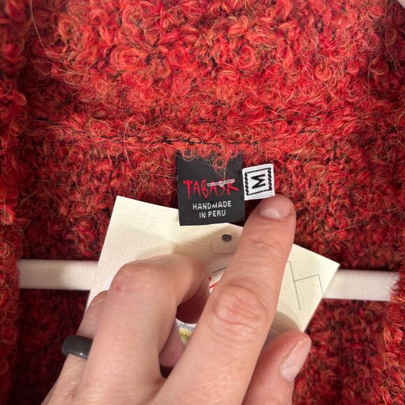 Tabask Shawl Cardigan Sweater Medium Alpaca Wool Nubby Fuzzy Artsy‎ Boiled Rust - Picture 5 of 9